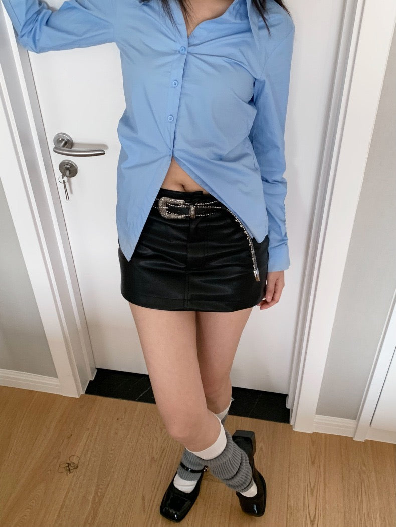 30%OFF_韩国辣妹高腰包臀皮裙Spice Girls High Waisted Hip Wrap Leather Skirt