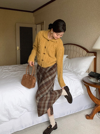 【布朗尼半裙】格纹毛呢开叉裙Tweed Split Midi Skirt