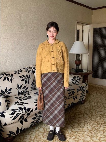 【布朗尼半裙】格纹毛呢开叉裙Tweed Split Midi Skirt