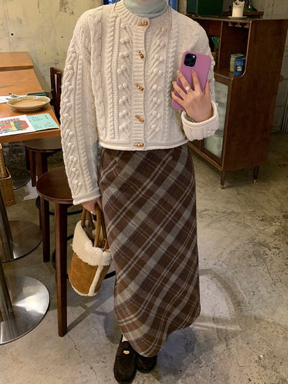 【布朗尼半裙】格纹毛呢开叉裙Tweed Split Midi Skirt