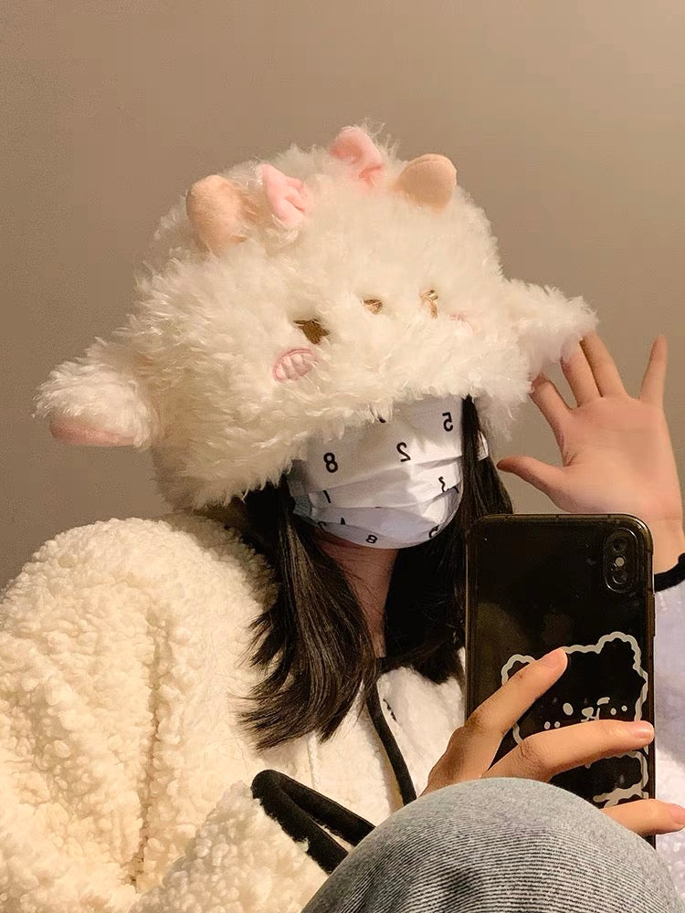 小羊咩咩毛绒毛球帽Sheep Pom Hat