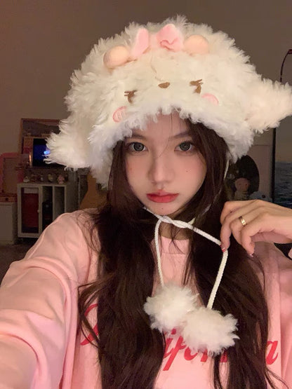 小羊咩咩毛绒毛球帽Sheep Pom Hat