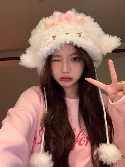 小羊咩咩毛绒毛球帽Sheep Pom Hat