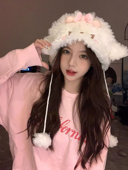 小羊咩咩毛绒毛球帽Sheep Pom Hat