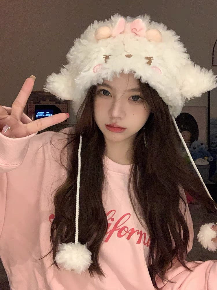 小羊咩咩毛绒毛球帽Sheep Pom Hat