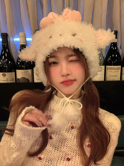 小羊咩咩毛绒毛球帽Sheep Pom Hat