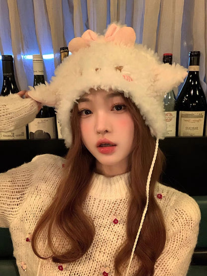 小羊咩咩毛绒毛球帽Sheep Pom Hat