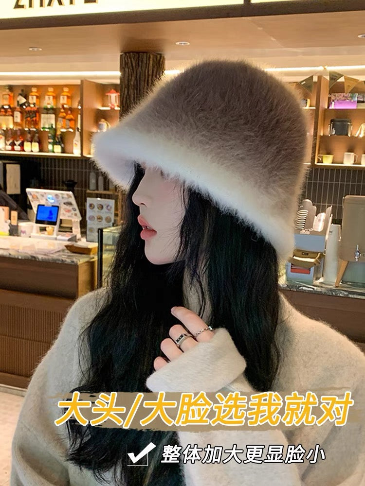 冬季棕色渐变兔毛盆帽Gradient Rabbit Fur Hat