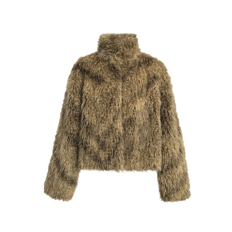 10%OFF_高级感棕色短款皮草外套High-collar fur one short fur coat