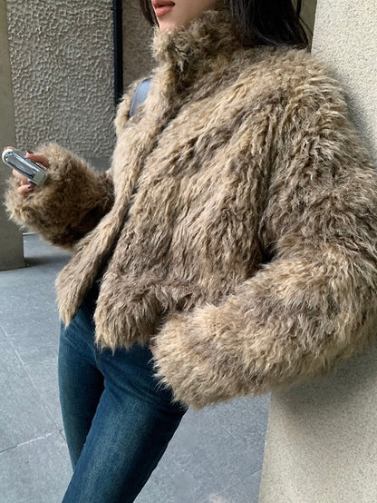 10%OFF_高级感棕色短款皮草外套High-collar fur one short fur coat