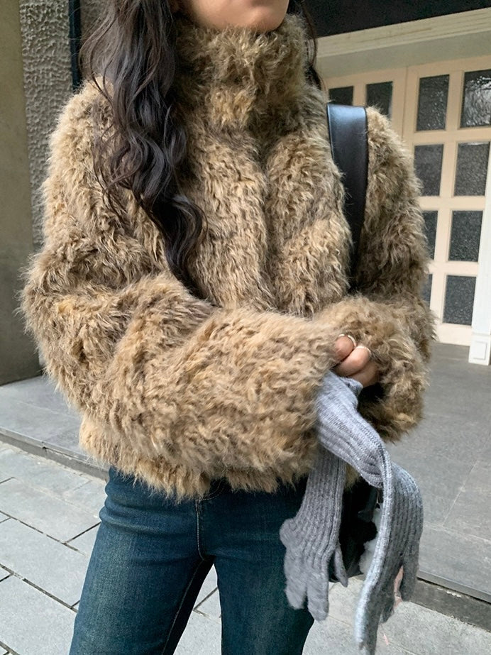 10%OFF_高级感棕色短款皮草外套High-collar fur one short fur coat