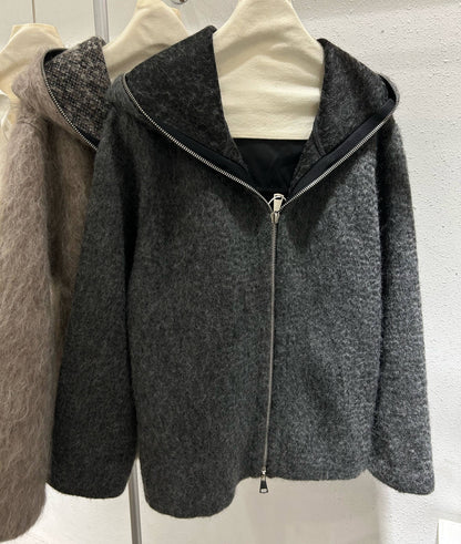 氛围感绵羊毛拉链毛呢外套Sheep Wool Zip Up Tweed Jacket