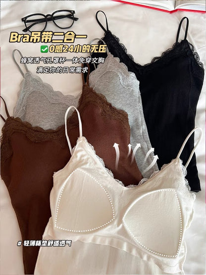 减龄蕾丝花边小吊带Self-bra padded lace camisole