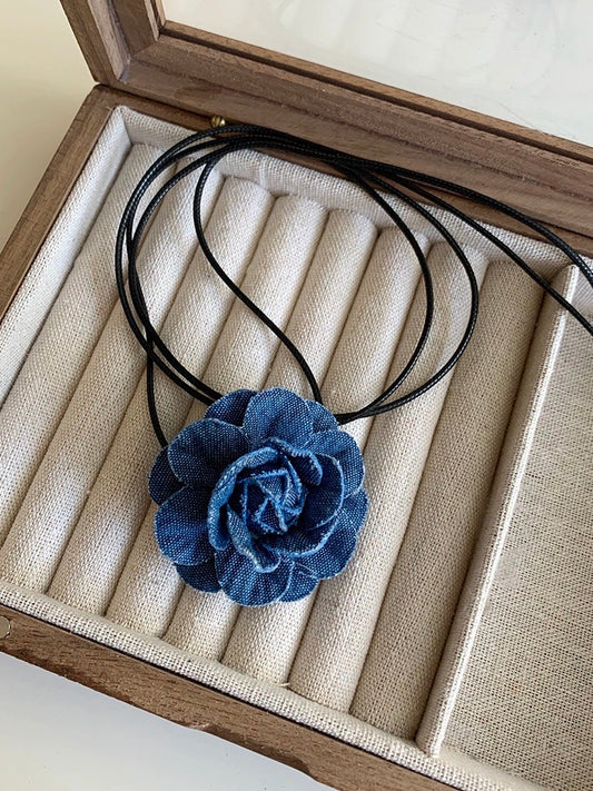 Blue Rose Tie Necklace