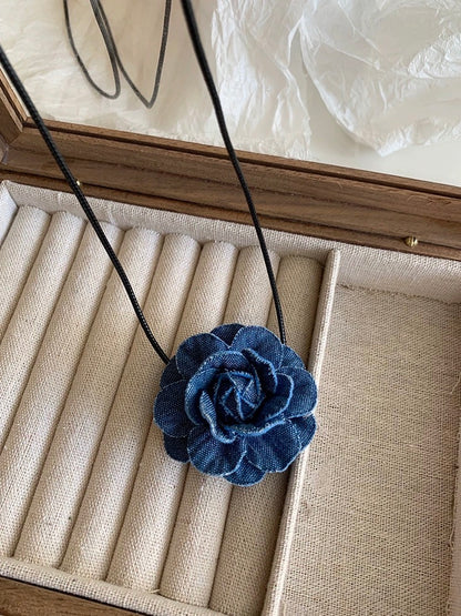 Blue Rose Tie Necklace