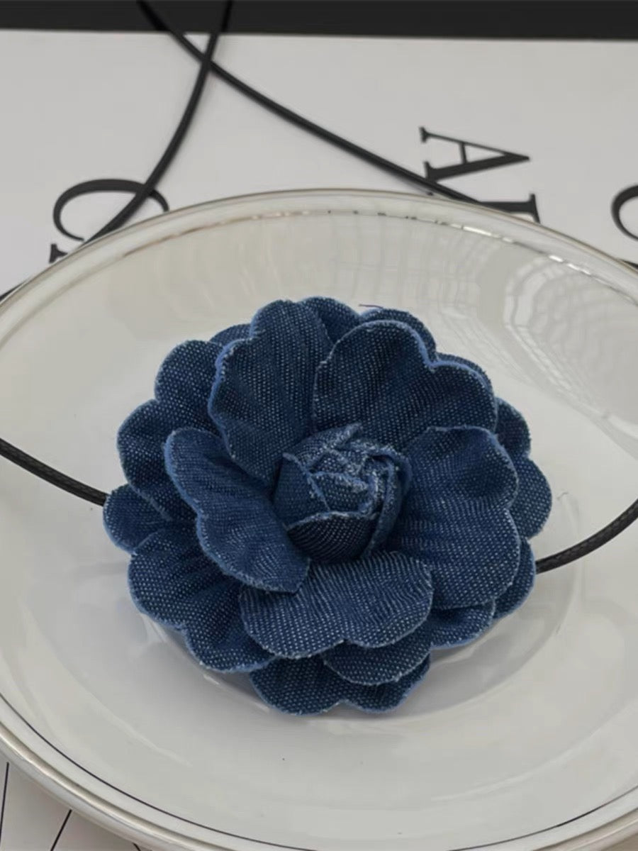 Blue Rose Tie Necklace