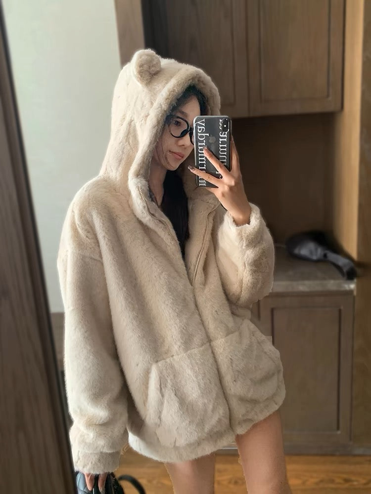 小熊耳朵水貂毛环保皮草Bear Ears Mink Fur