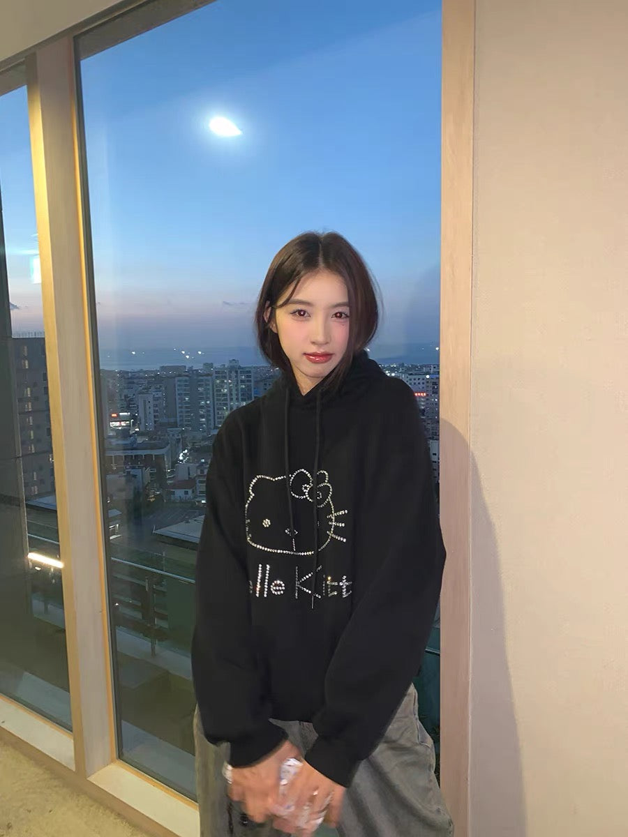 10%OFF_kitty印花加绒套头卫衣kitty print padded pullover jumper