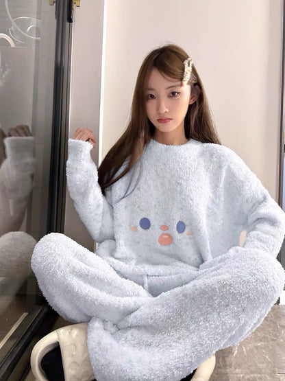 30%OFF_韩版可爱半边绒睡衣套装Winter Warm Home Wear