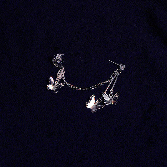 蝴蝶链条一体式耳环Silver Plated Earring Set