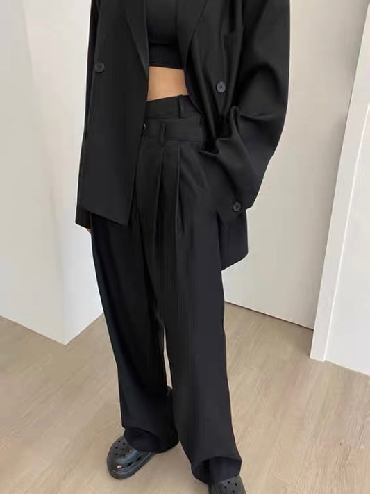 黑色不规则斜扣西裤Black Wide Leg Trouser