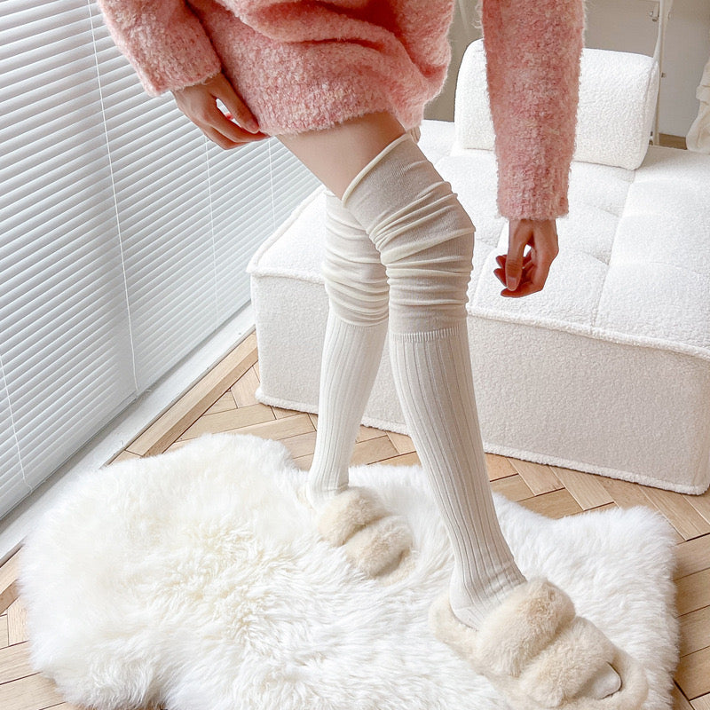 三色堆堆过膝袜Over the Knee Knit Socks