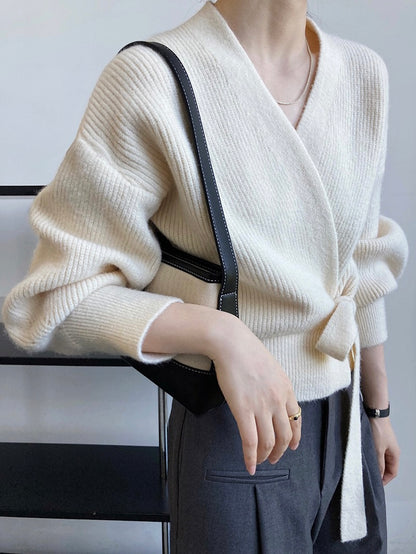 30%OFF_超柔软绑带毛衣V Neck Knit Wrap Cardigan