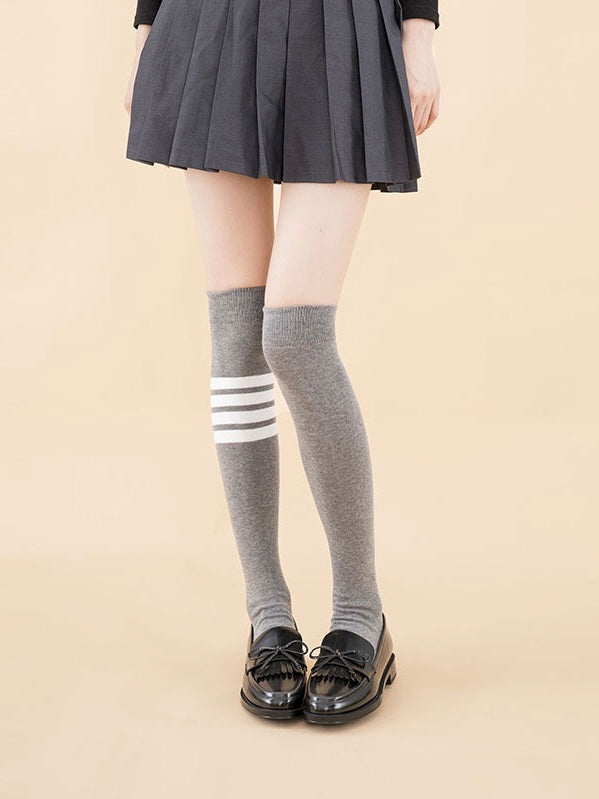 学院风四条杠短袜/及膝袜/过膝袜Stripe Socks in Three Length