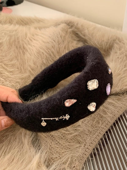 水晶高颅顶发箍Textured Fuzzy Headband with Crystals