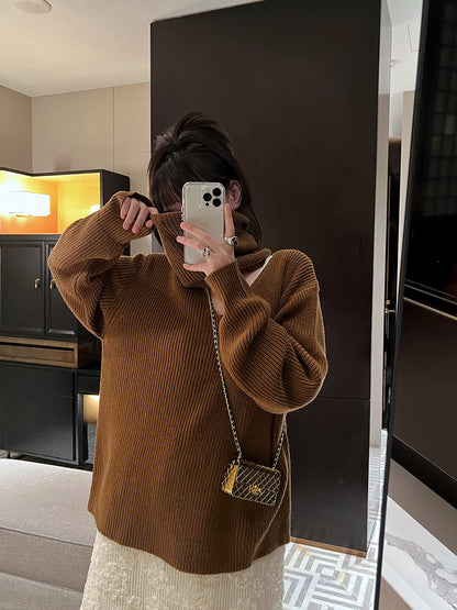 40%OFF_焦糖御姐挂脖毛衣Syrup Brown Knit Turtleneck Sweater