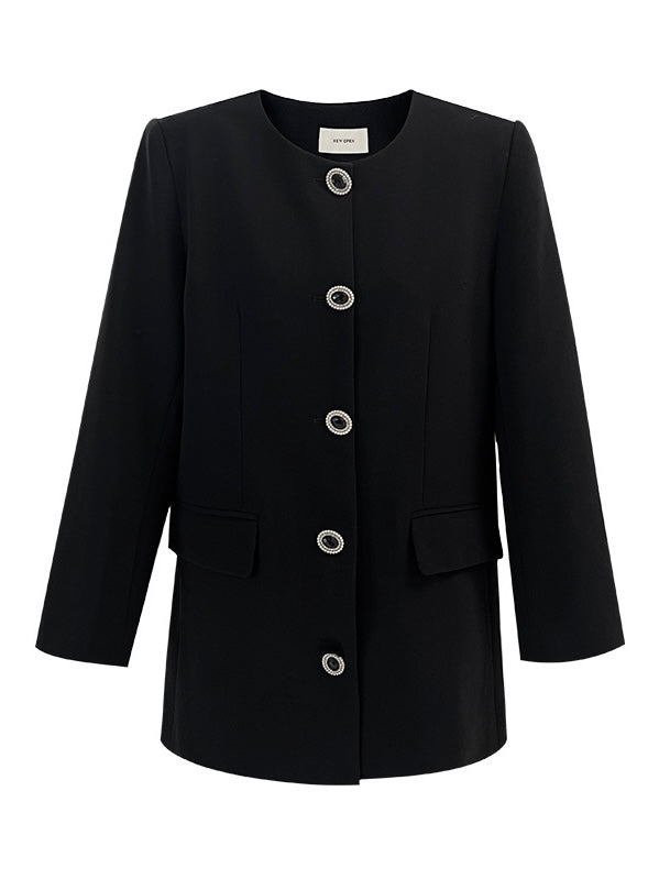 30%OFF_气质小香圆领外套Black Blazer Button Coat