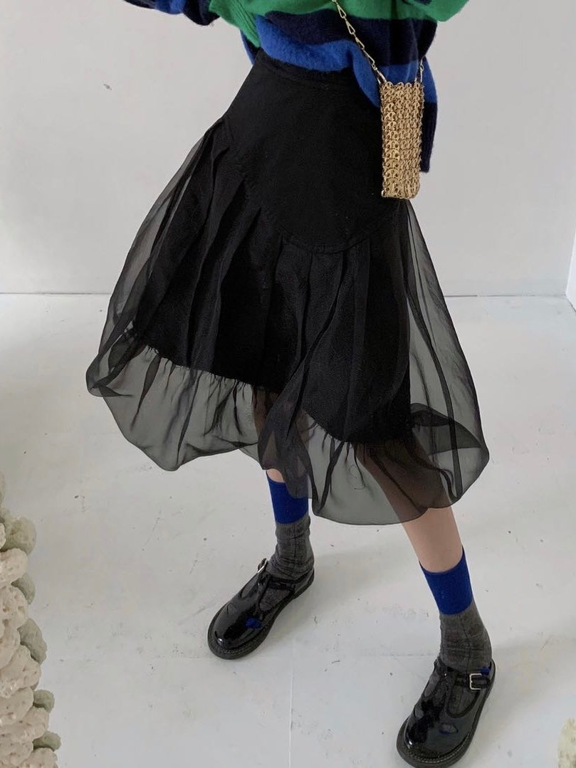 30%OFF_暗黑薄纱蓬蓬裙Black Mehs Mid Skirt