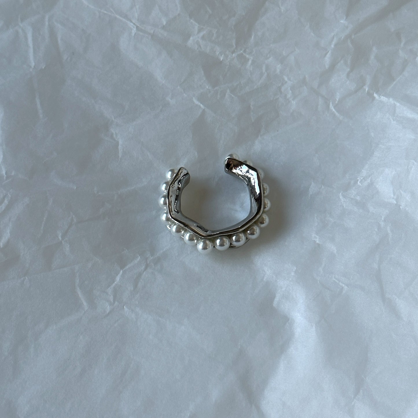 Silver Iregular Shape Ring with Pearls