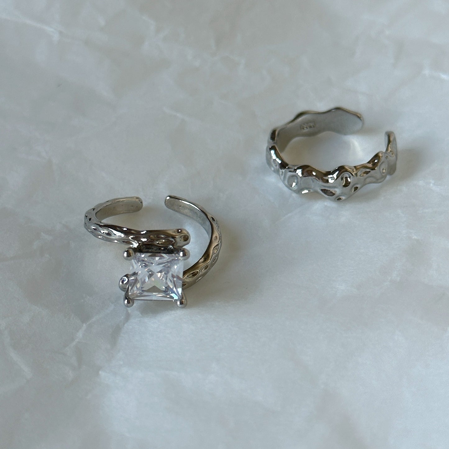 Silver Irregular Shape Ring Sets with Crystal