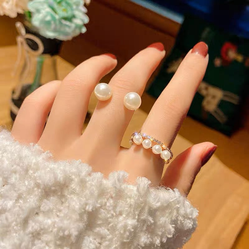 Gold Ring Sets with Pearls and Diamonds