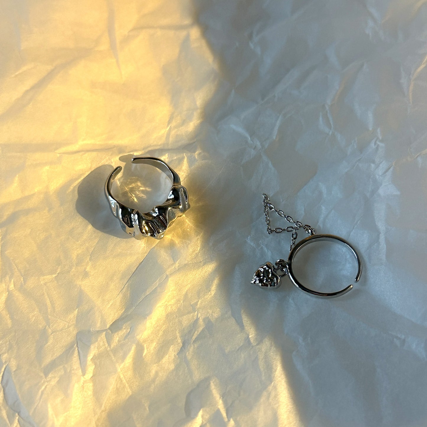 Silver-Plated "Unstable Heart" Ring Sets with Chain