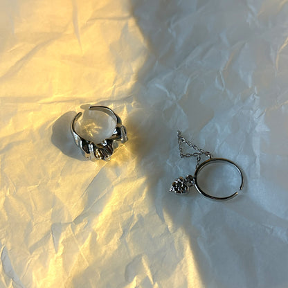 Silver-Plated "Unstable Heart" Ring Sets with Chain