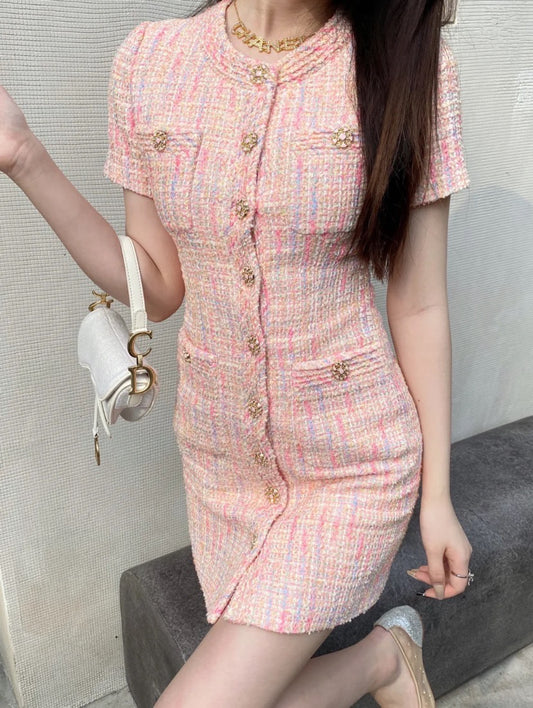 40%OFF_毛呢编制小香连衣裙Blush Pink Tweed Dresses