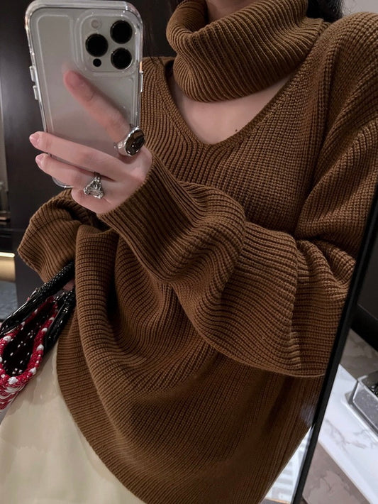 40%OFF_焦糖御姐挂脖毛衣Syrup Brown Knit Turtleneck Sweater