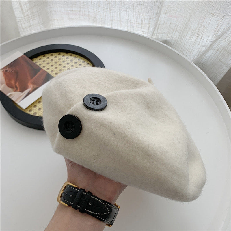 韩系纽扣羊毛贝雷帽Wool Beret with Button