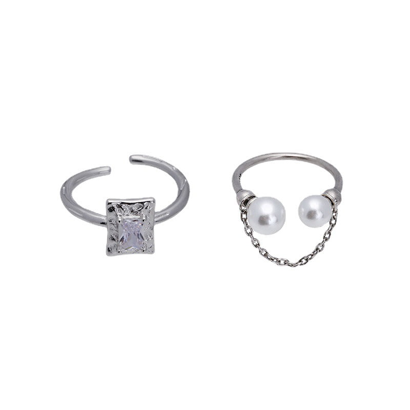 Silver Plated Ring Set with Pearls