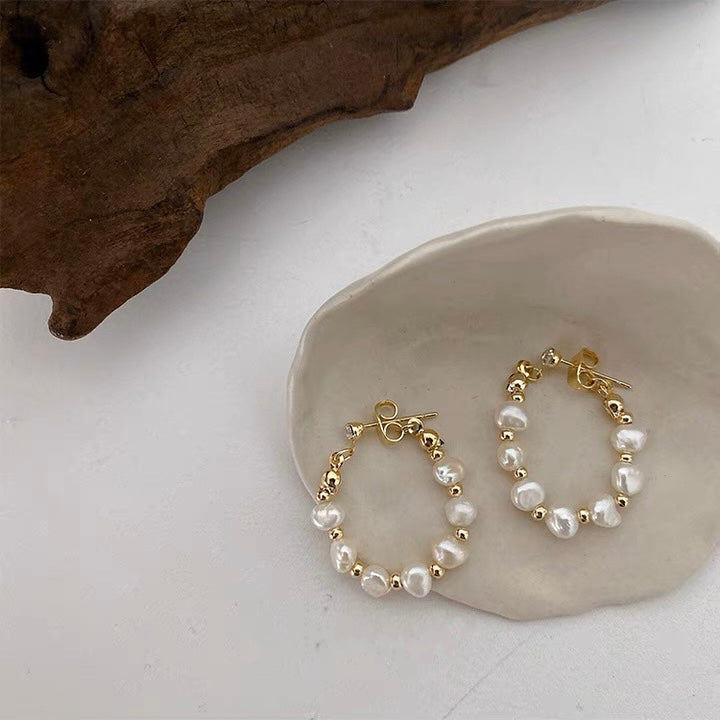 Gold Stud Earrings with Pearls