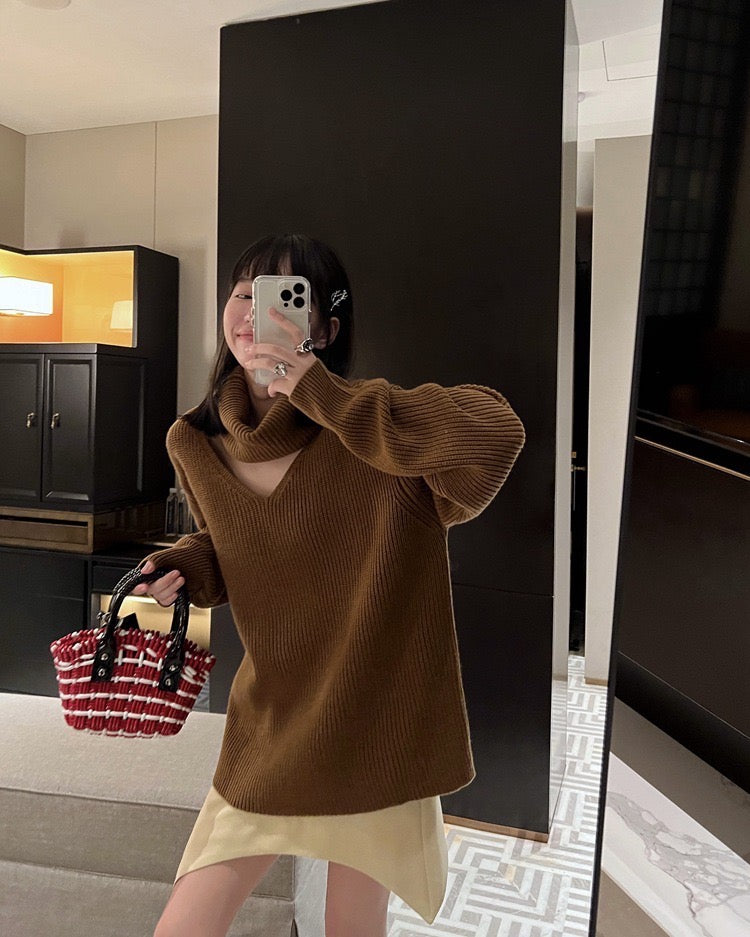 40%OFF_焦糖御姐挂脖毛衣Syrup Brown Knit Turtleneck Sweater