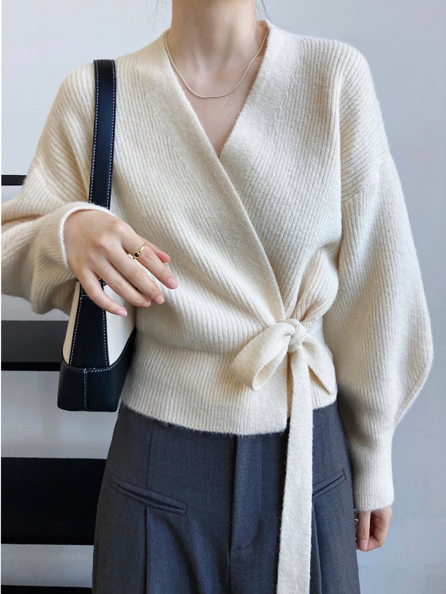 30%OFF_超柔软绑带毛衣V Neck Knit Wrap Cardigan