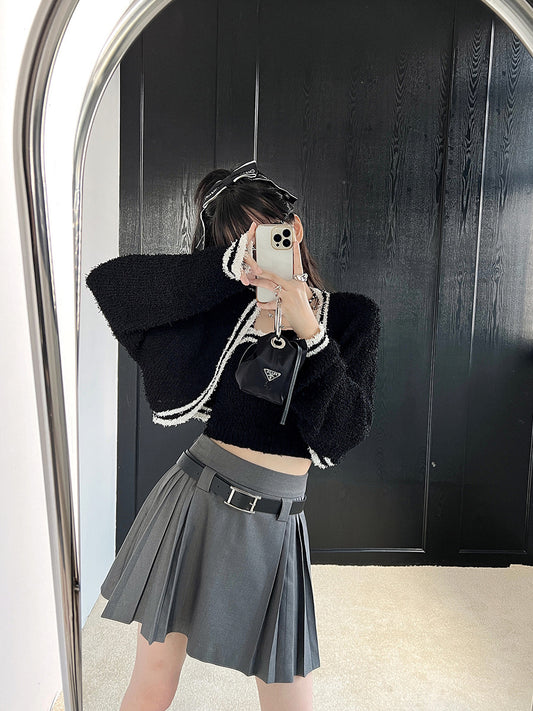 30%OFF_甜酷风灰色短裙带腰带Grey Pleated Skirt with Belt