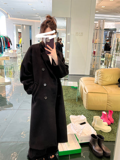 黑色廓形羊毛大衣Black Longline Wool Coat