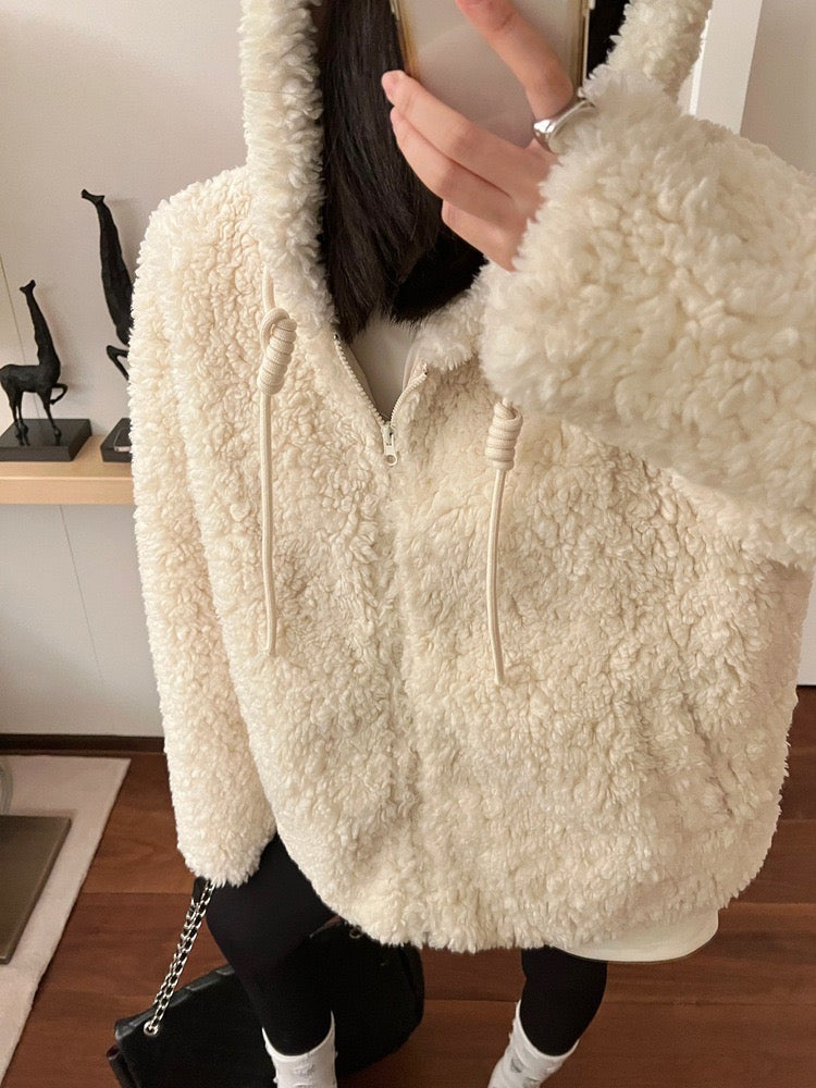 20%OFF_暖fufu泰迪熊外套White Soft Wool Coat