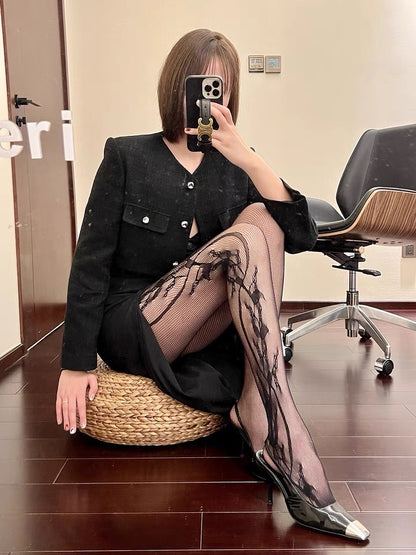 侧边藤蔓性感丝袜Embroidery Stocking