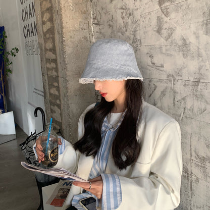 韩版毛边牛仔盆帽Denim Bucket Hat