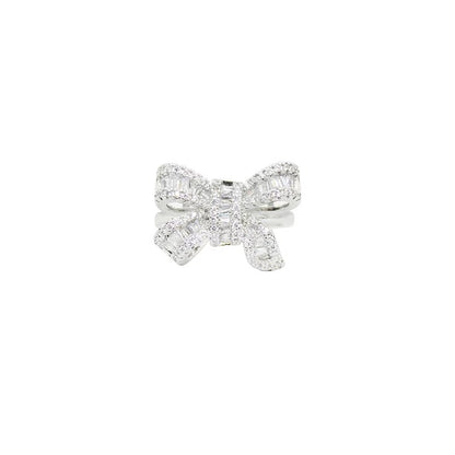 高级感蝴蝶结开口戒Bow-Tie Crystal Silver Ring